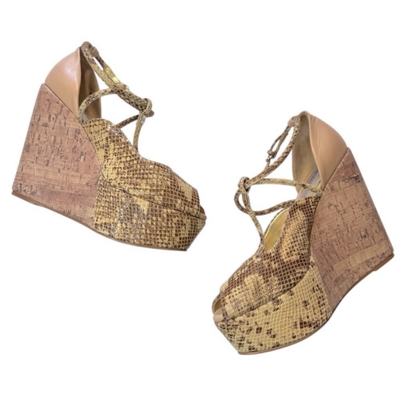 Ted Baker London platform cork snakeskin embossed strappy Wedge Sandals size 9 - Picture 2 of 9